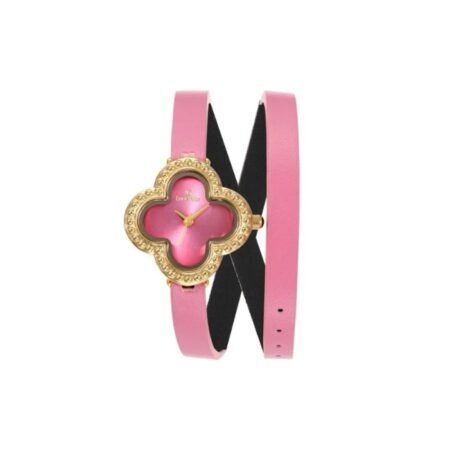 Women's Watch, Leather, Double-Layer, Pink Strap, Gold Frame