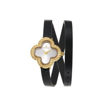 Women's Watch with Two-Tone Black Strap and Gold Frame