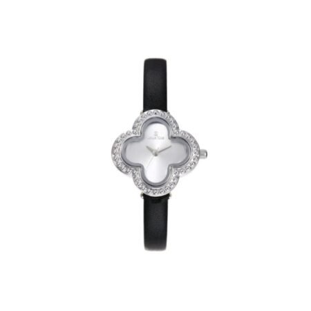 Women's watch that expresses elegance with a black leather strap and a silver frame