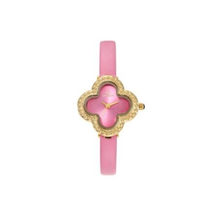 Women's watch that expresses elegance with a pink leather strap and a gold frame