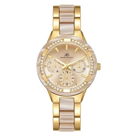 Kenneth Scott Ladies's Gold Dial Multi Fn Watch -K24604-GCC