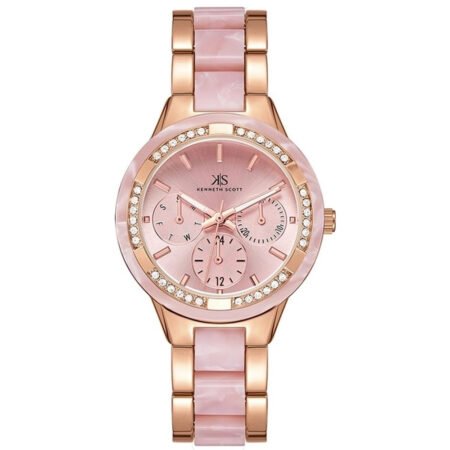 Kenneth Scott Ladies's Rose Gold Dial Multi Fn Watch -K24604-RCPP